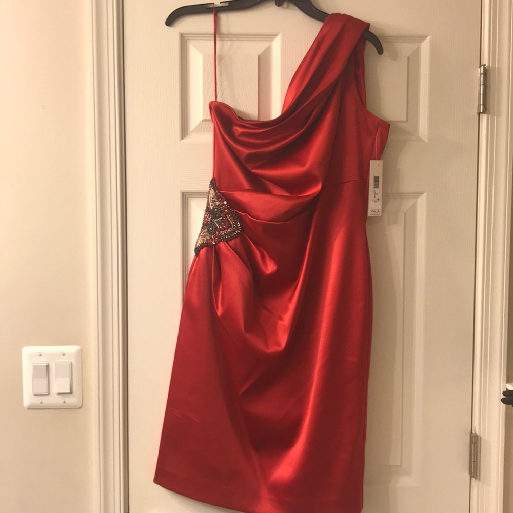 Red one strap dress